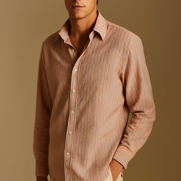 Tommy Bahama Stripe Button Down Shirt Regular Fit Orange Grey Dress shirt Cotton - Picture 1 of 7